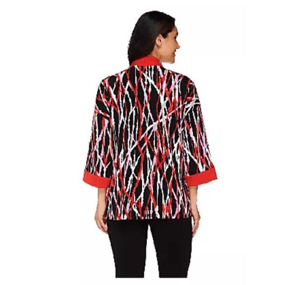 Bob Mackie Womens 3X Printed Kimono Top Blue Contrast Solid Trim Stretch NWT - Picture 3 of 4